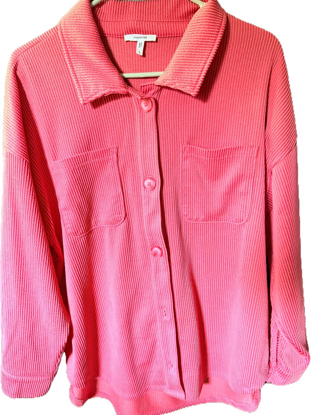 Maurices Coral Pink Ribbed Button-Front Shirt Jacket